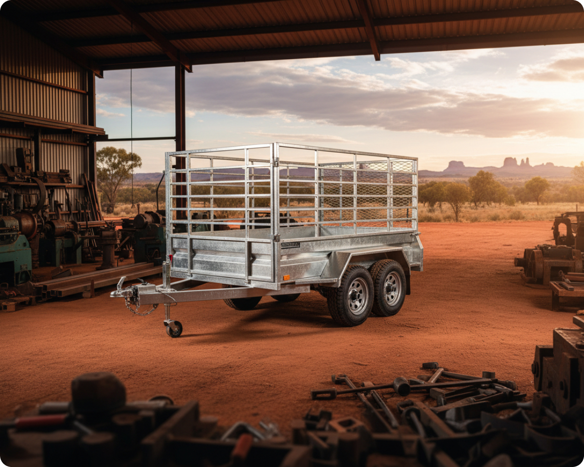 Galvanised Swiftco trailer in a workshop